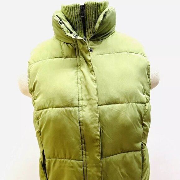 MERONA Women Lightweight Collared Zip & Button Closure Green Puff Vest Sz Small - Picture 1 of 15
